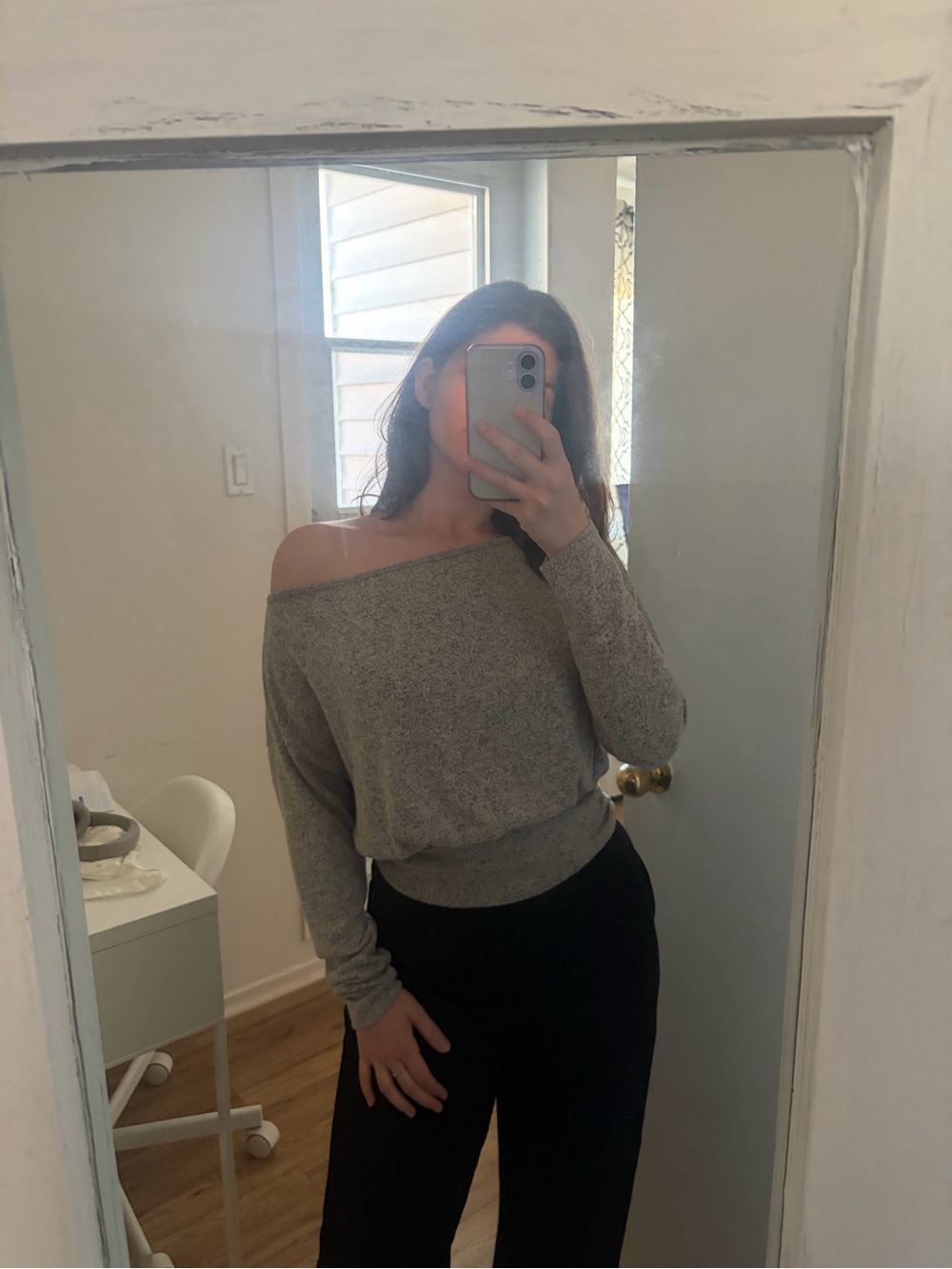 Off-Shoulder Heather Gray Women's Sweater
